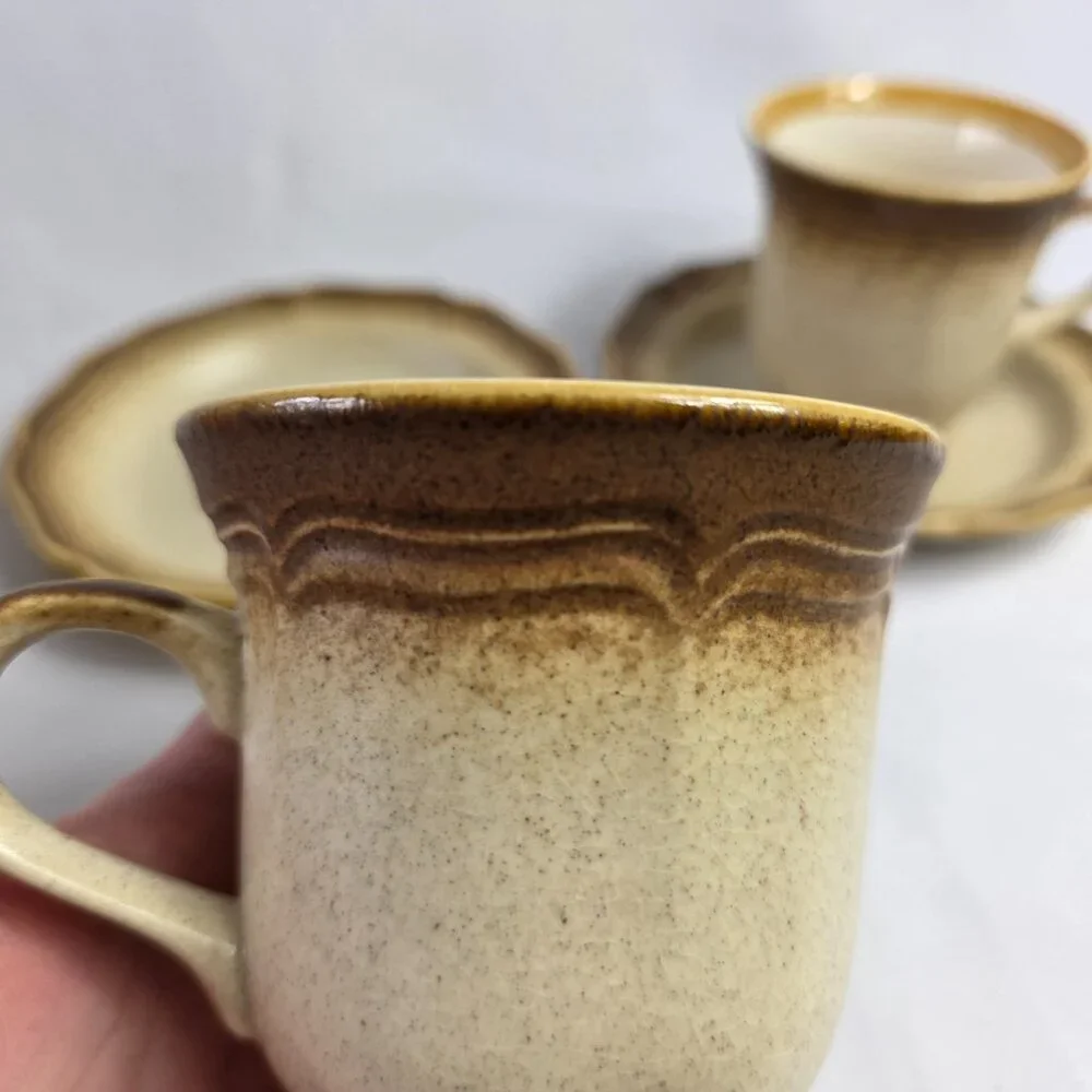 TWO Mikasa Whole Wheat Cup & Saucer Sets Beige & Brown E8000